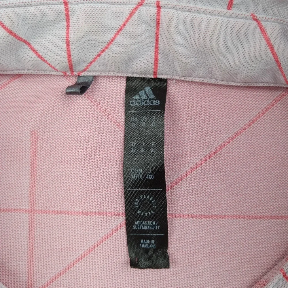 Adidas Polo Shirt Mens Large Pink Geometric Print Golf Performance Stretch Top
